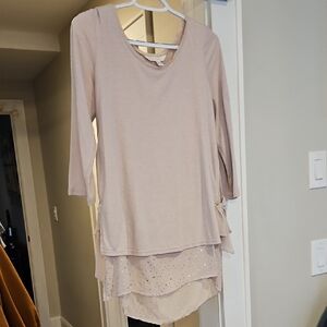 LC Lauren Conrad Pink Tiered 3/4 Sleeve Tunic